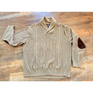 Joe Joseph Abboud Cotton Cable Knit Elbow Patch Sweater L